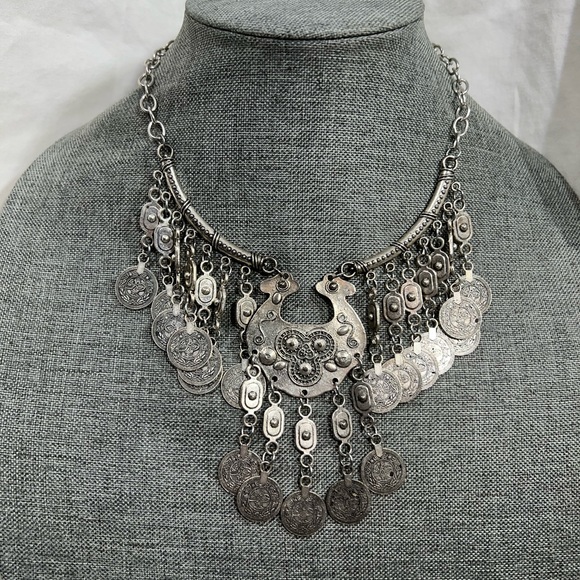 BoHo Gypsy Necklace Adjustable length Indian Silver. Bohemian Style Y2K.💋💋💕 - Picture 4 of 4